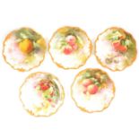 Set of five Royal Doulton cabinet plates, fruit painted,