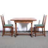 Oak draw-leaf dining tabld and six chairs,