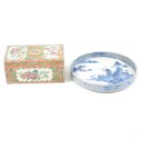 Cantonese porcelain box, and circular tray,