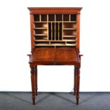 Victorian walnut secretaire, moulded and dentil cornice