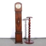 Oak Granddaughter clock, and a stained wood torchere,