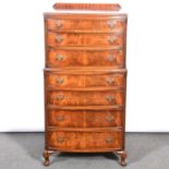 20th Century mahogany bowfront chest on chest, of small proportions