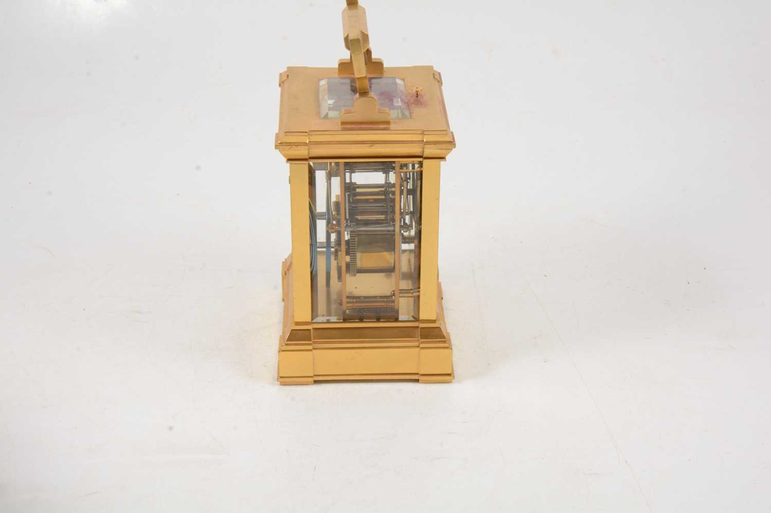 Brass carriage clock, repeating movement striking on a gong - Image 5 of 7