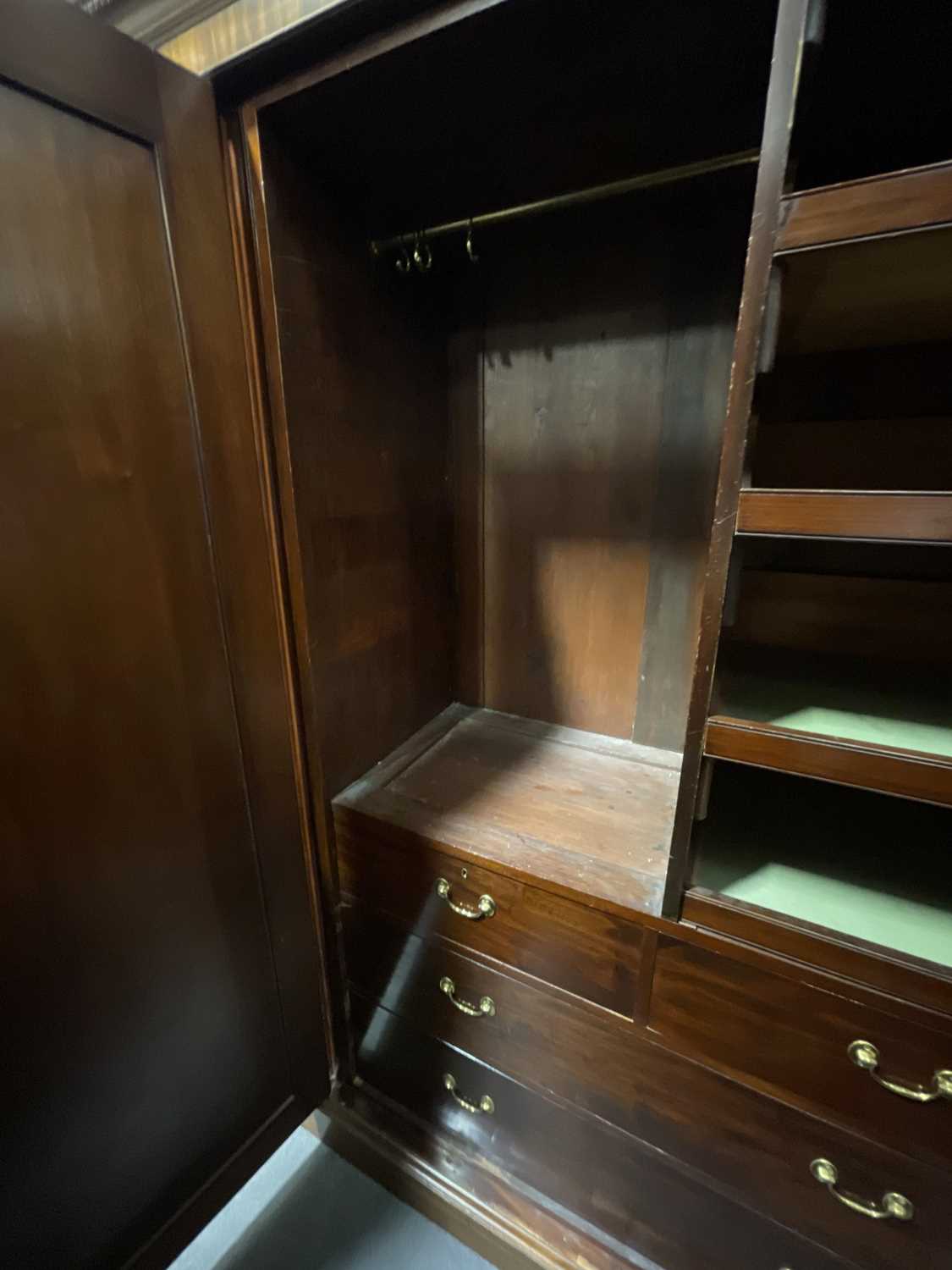 Late Victorian walnut triple wardrobe - Image 2 of 6