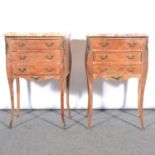 Pair of French walnut bedside tables, and a mahogany corner washstand