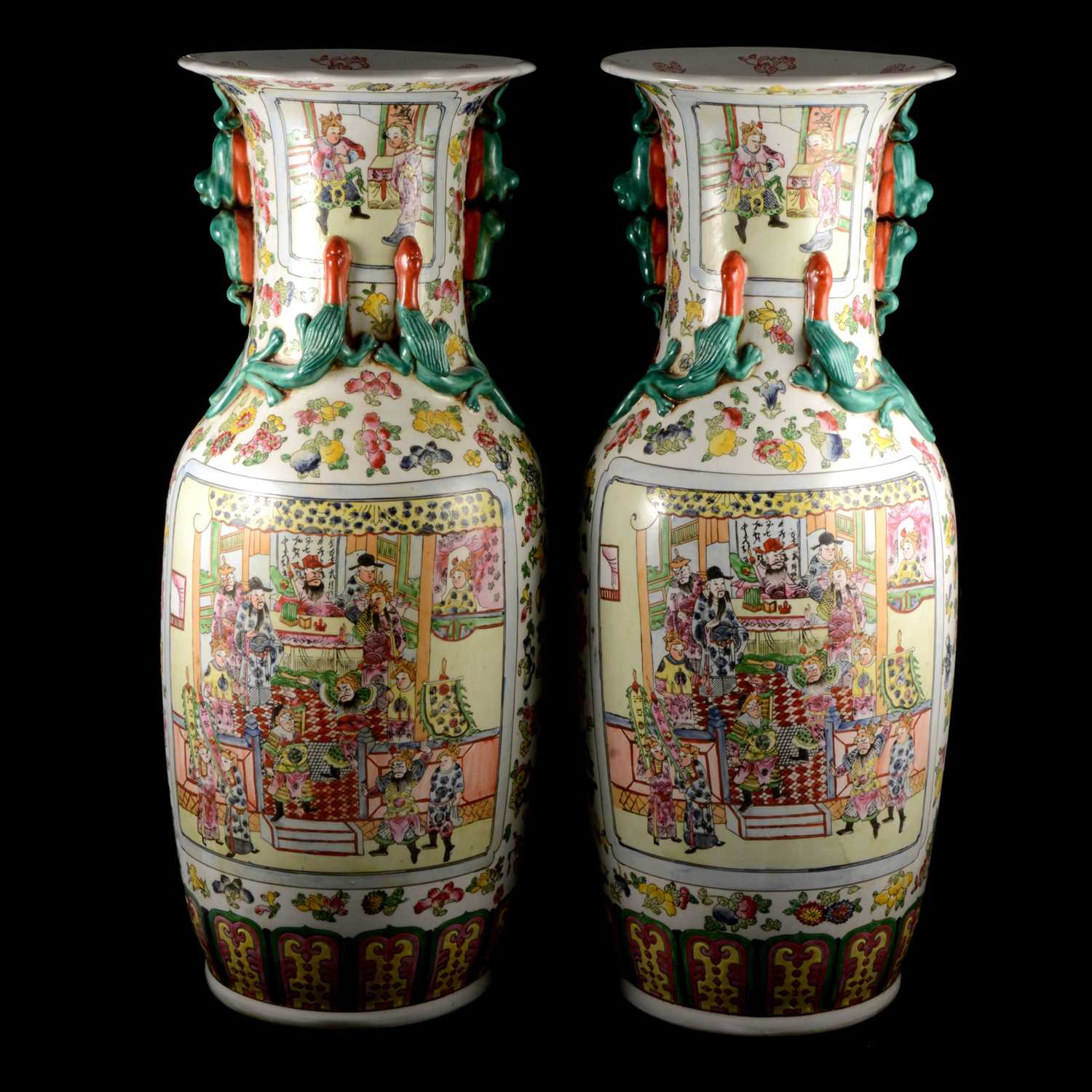 Pair of floor-standing Chinese polychrome vases, 20th Century,