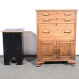 Oak sewing cabinet and a sewing box/ stool