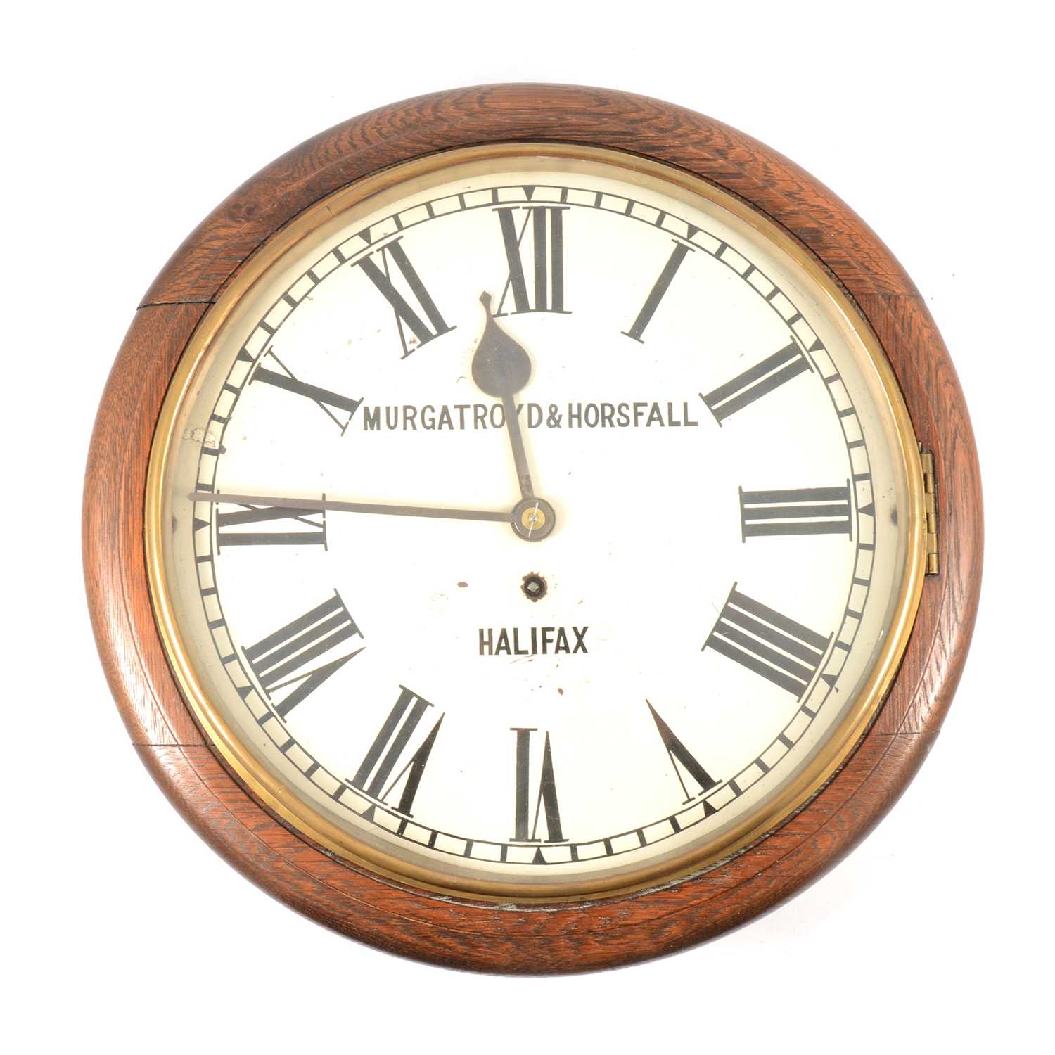 Oak dial clock, signed Murgatroyd & Horsfall, Halifax