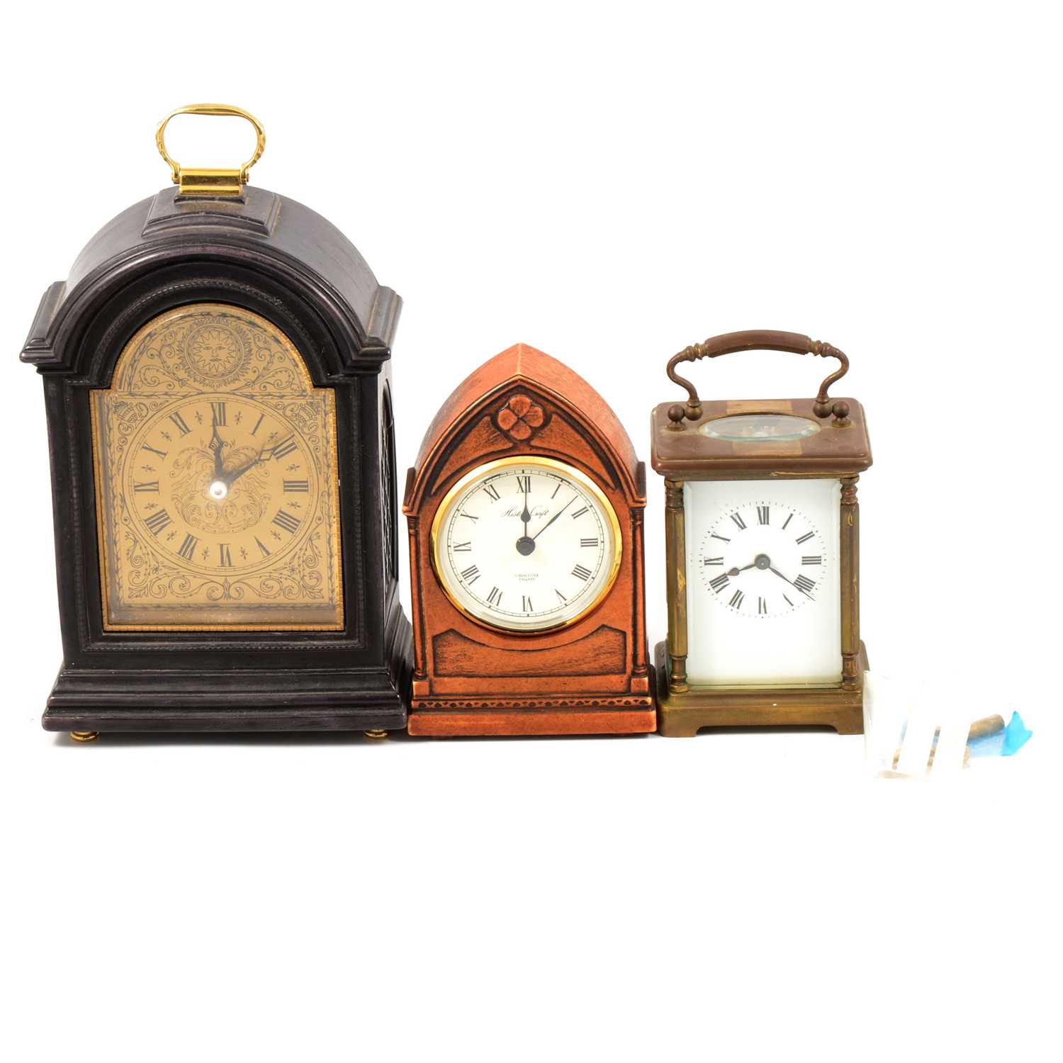 French brass carriage clock and two other clocks,