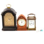 French brass carriage clock and two other clocks,