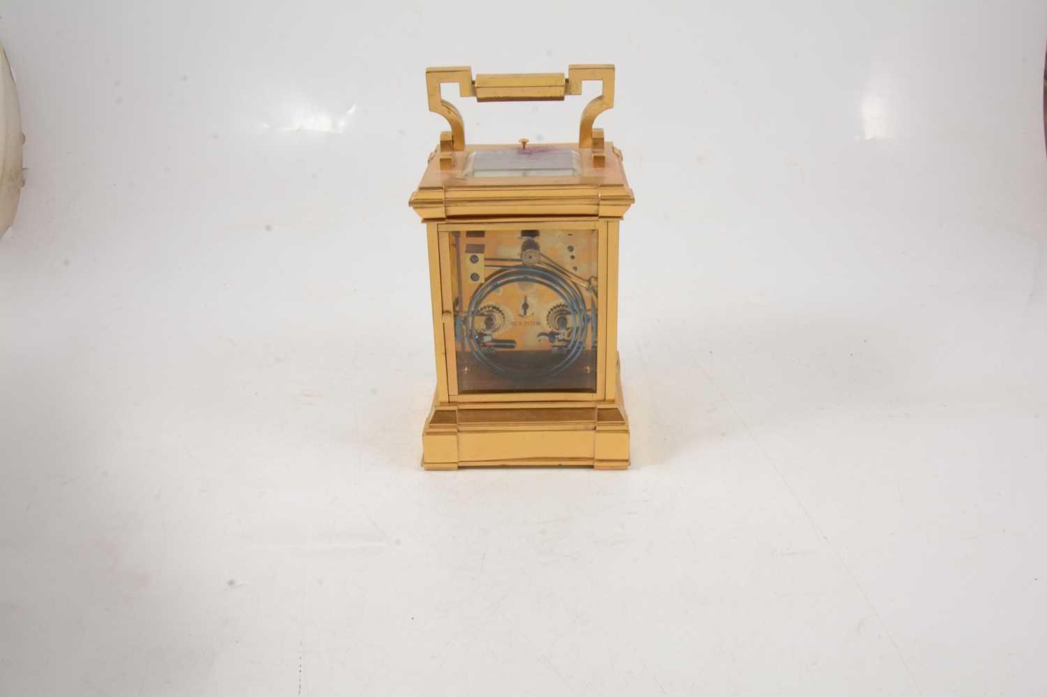 Brass carriage clock, repeating movement striking on a gong - Image 4 of 7