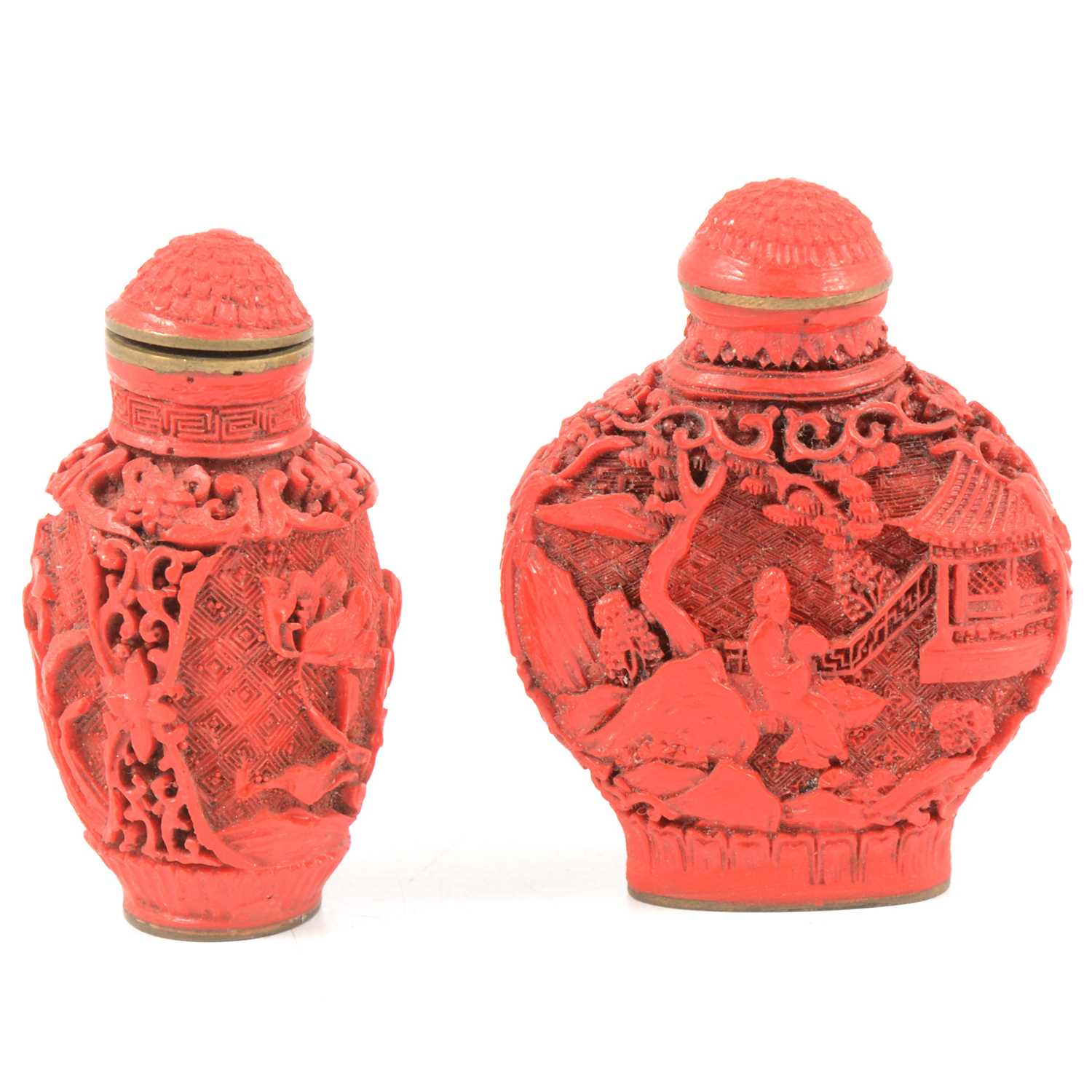 Two Chinese scent bottles, cinnabar-type