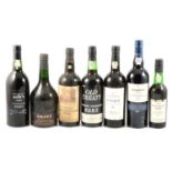 Nine bottles of assorted port, including Taylors, Dows, and Warres