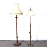 Two standard lamps, including an oak lamp with barley-twist lamp