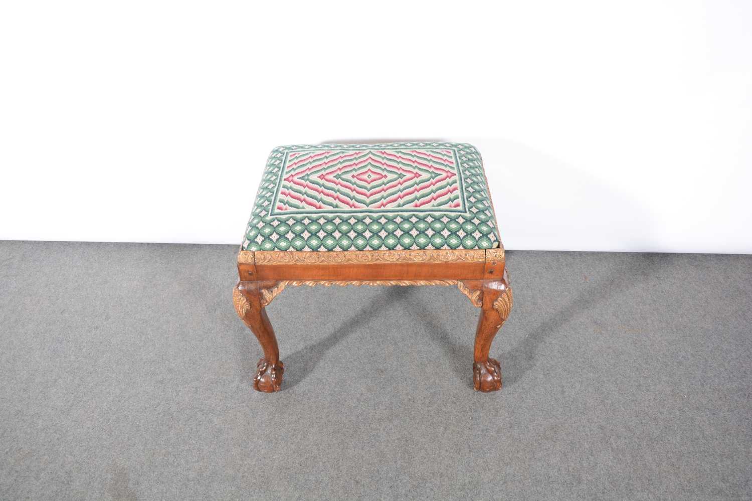 A George I style walnut and parcel gilt stool - Image 2 of 4