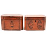 Two George III satinwood and marquetry tea caddies