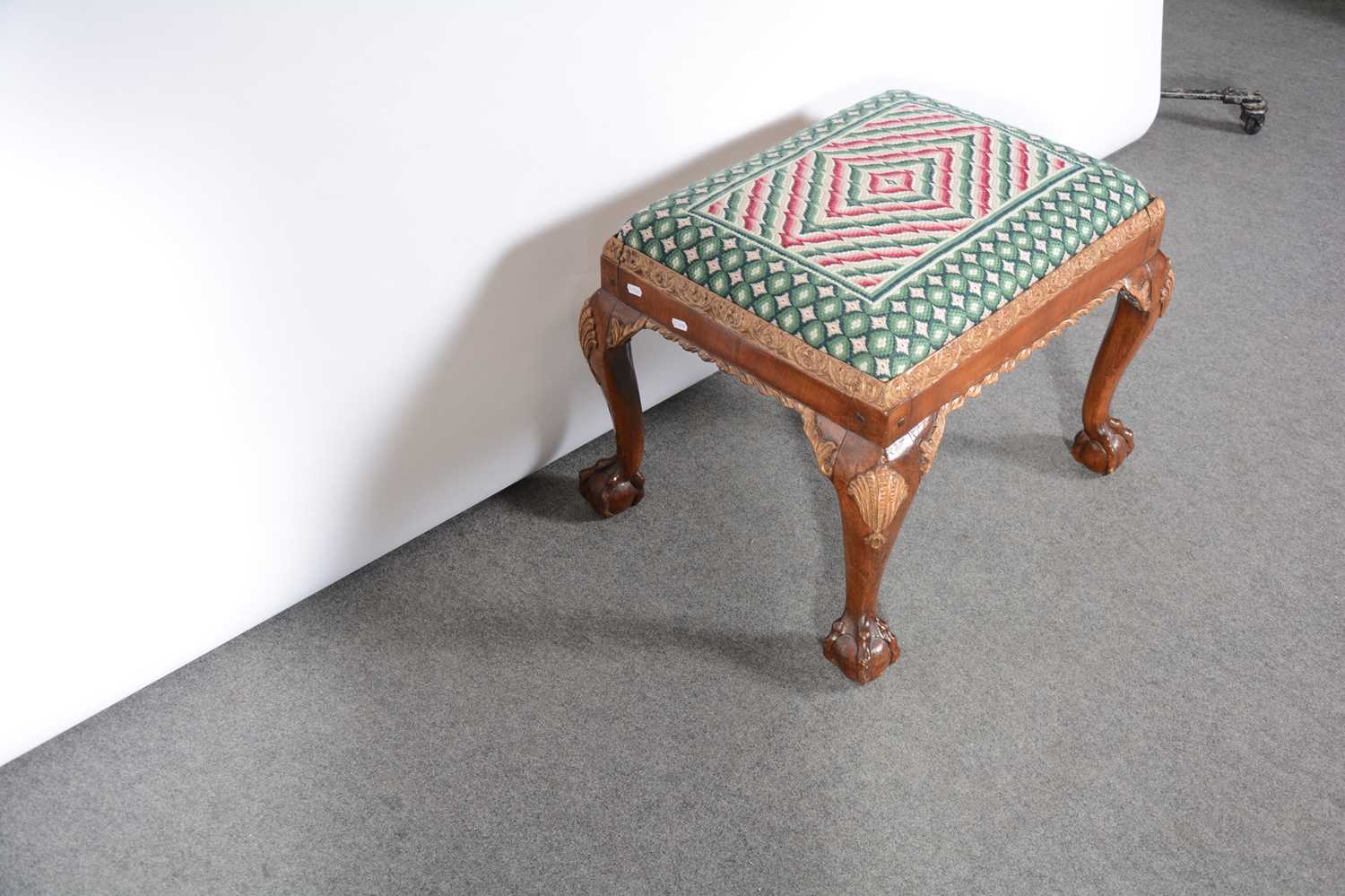 A George I style walnut and parcel gilt stool - Image 3 of 4