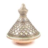 Islamic white metal-mounted tagine dish and cover,