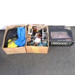 OO gauge model railways, two boxes of controllers, track and accessories.