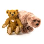 Two Modern Steiff Including Grizzly bear and dark golden jointed teddy bear.