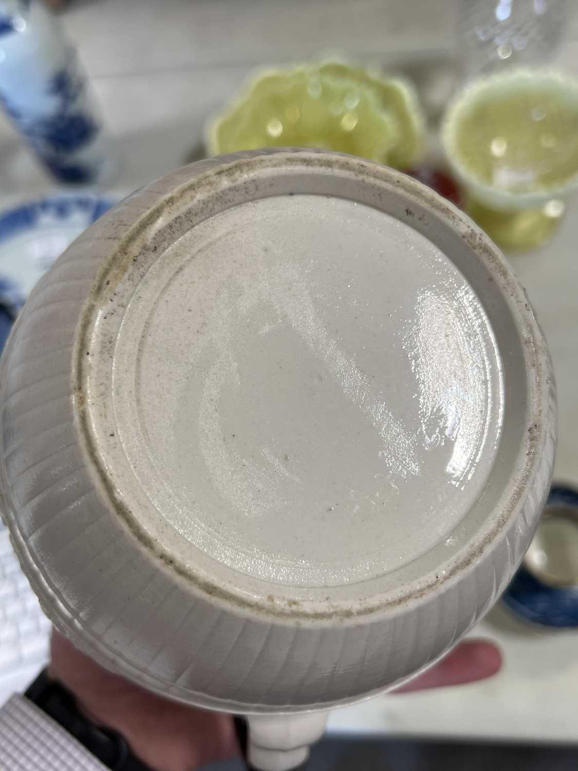 Caughley blue and white coffee can and saucer, and a stoneware jug - Image 2 of 3