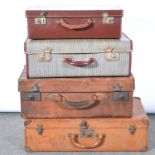 A selection of travel trunks and cases, some leather.