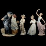 Four Lladro and Nao figurines.