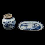 Chinese export porcelain meat plate and a funerary jar,