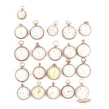 Twenty-one silver and white metal pocket watches.