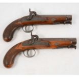 Pair of Staudenmayer 16 bore percussion pistols, octagonal barrels