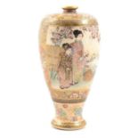 Satsuma vase, figures under wisteria