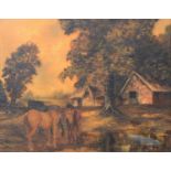 R Douglas, Horses by cottages