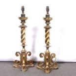 Pair of large Gothic style gilt lamp bases