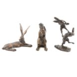 § Paul Jenkins, three cast bronze models of Hares