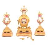 French gilt metal three piece clock garniture,