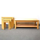 Light wood coffee table and a similar nest of tables,