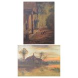 C H Stevenson, cottage door and J Hibbert, cottage, oil,