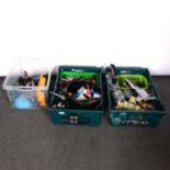 Three boxes of toys and models; including loose Lego parts and Star Wars
