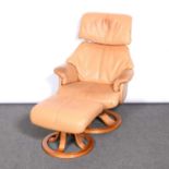 Stressless type easy chair and footstool,