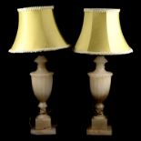 Pair of alabaster urn shaped table lamps,