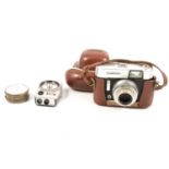 A collection of vintage cameras. Agiflex etc, a German 50mm barometer/compass/compass,