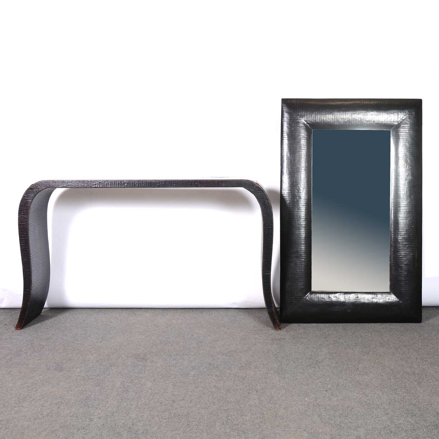 Modern lacquered Chinese side console and mirror