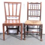 Mahogany country made dining chair, and a spindle back chair.