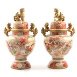 Pair of Satsuma urn-shape covered vases