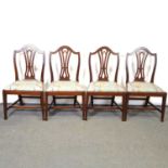 Six Georgian mahogany Hepplewhite style dining chairs.