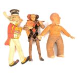 Cloth puppet 'Sunny Jim', a jester puppet, and a composition headed doll