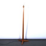 Craftsman made teak standard lamp, with shade, 184cm.