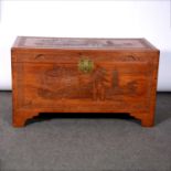 Mid century carved camphor wood blanket box,