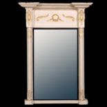 Cream painted and parcel gilt pier glass,