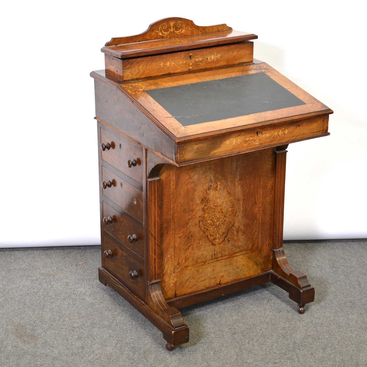Victorian walnut and marquetry Davenport